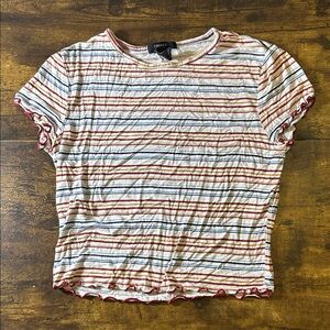 Forever 21 Red and White Striped Ruffle Tee